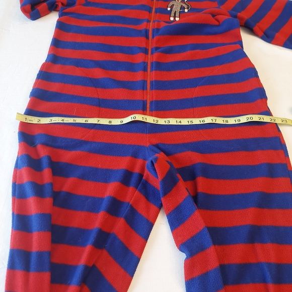 Nick And Nora Red Blue Striped Sock Monkey Footie One Piece Pajamas Unisex Sz S - Picture 4 of 13
